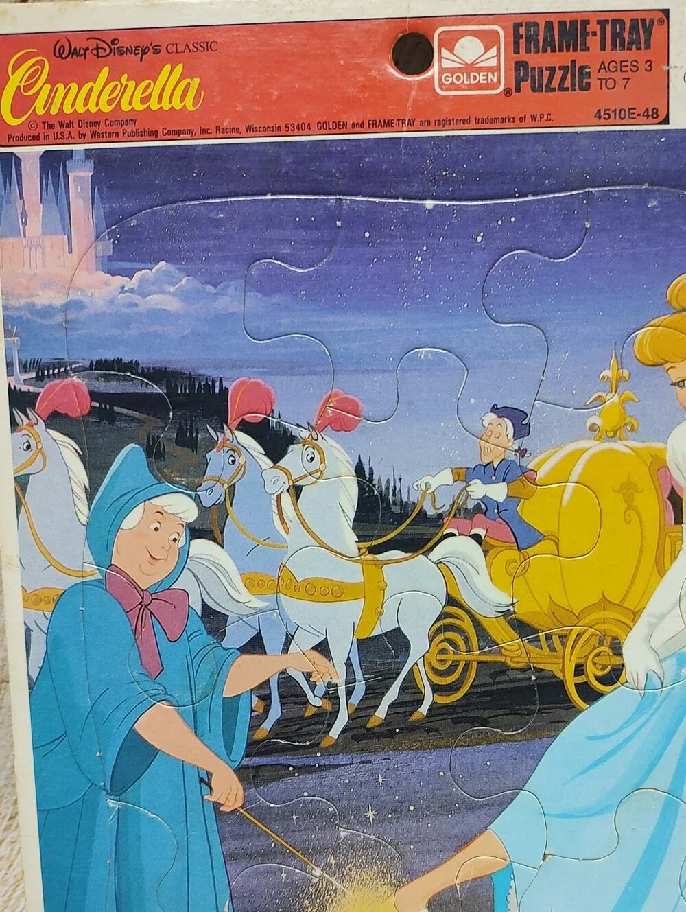 Vintage Walt Disney Classic Cinderella Golden Frame Tray Puzzle